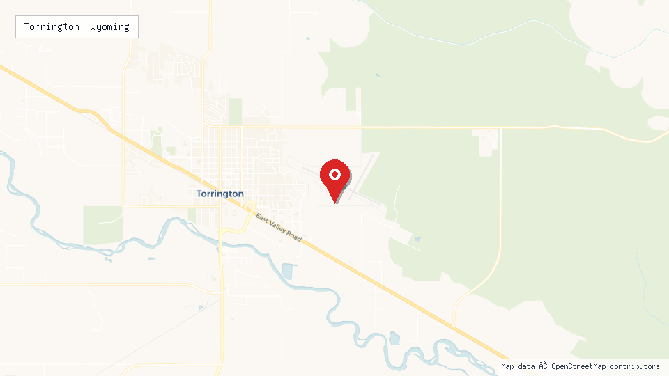 Street map of Torrington, Wyoming with location pin