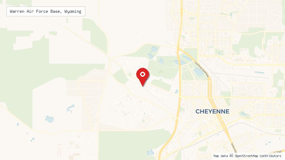 Street map of Warren Air Force Base, Wyoming with location pin