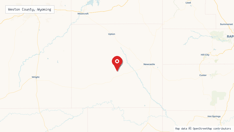 Street map of Weston County, Wyoming with location pin