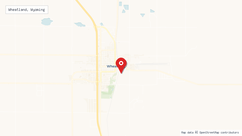 Street map of Wheatland, Wyoming with location pin