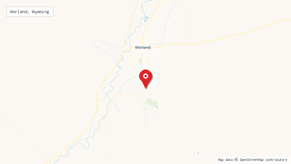 Street map of Worland, Wyoming with location pin