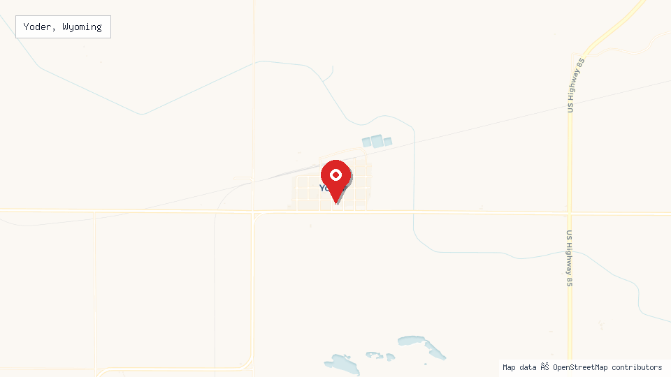 Street map of Yoder, Wyoming with location pin
